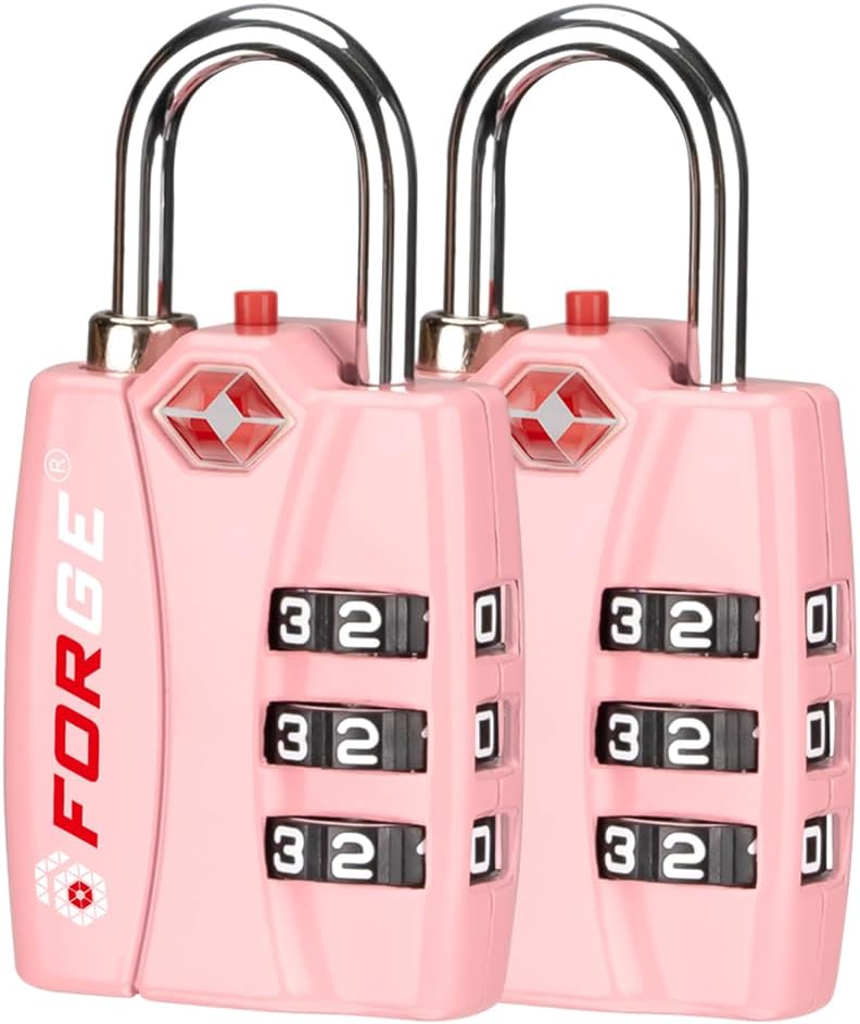 Forge Luggage Locks TSA Approved Luggage Locks, Small TSA Locks with Zinc Alloy Body, Open Alert, Easy Read Dials, for Travel Suitcase, Bag, Backpack, Cases, Lockers. Pink 2 Locks. - Image 1